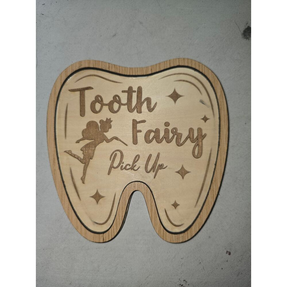 Tooth fairy pick up dish wooden laser cut engraved handmade - Picture 2 of 2
